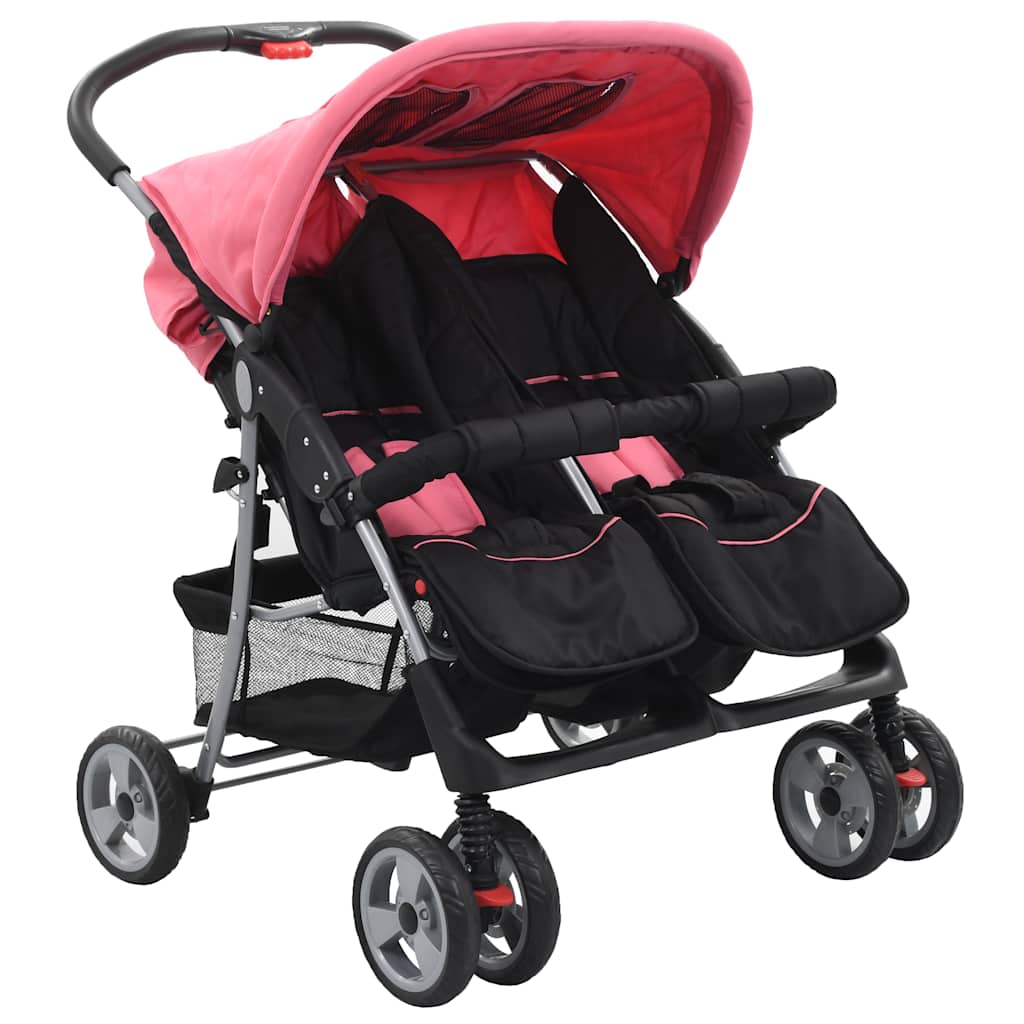 vidaXL Twin Stroller Steel Red and Black