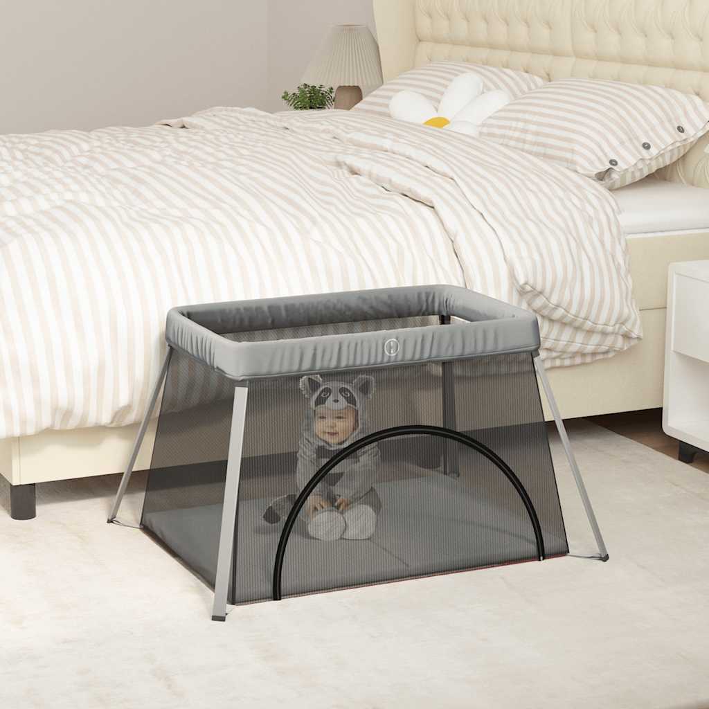 vidaXL Baby Playpen with Mattress Linen Light Grey