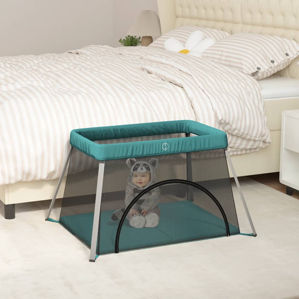vidaXL Baby Playpen with Mattress Linen Light Grey