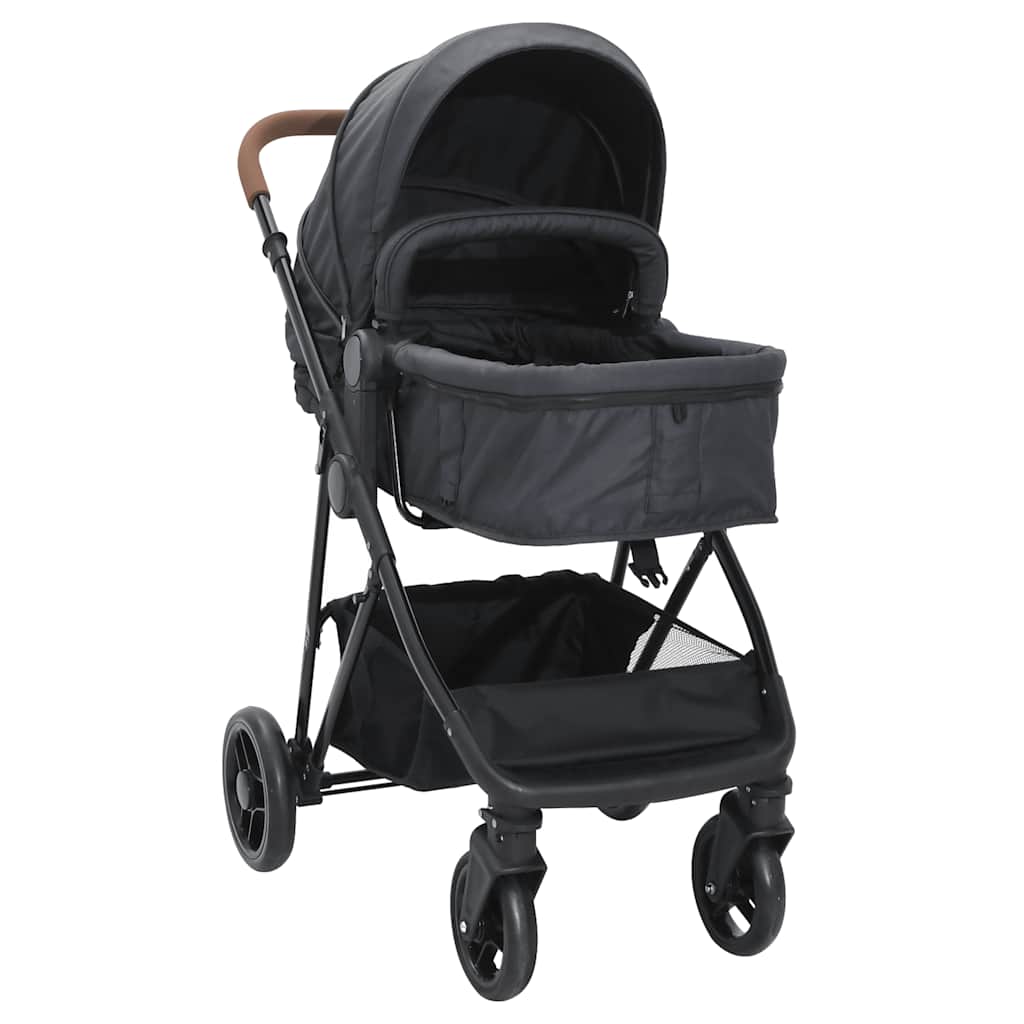 vidaXL Kinderwagen 3-in-1 staal lichtgrijs en zwart
