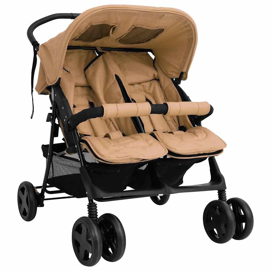 vidaXL Double Stroller Steel Light Grey