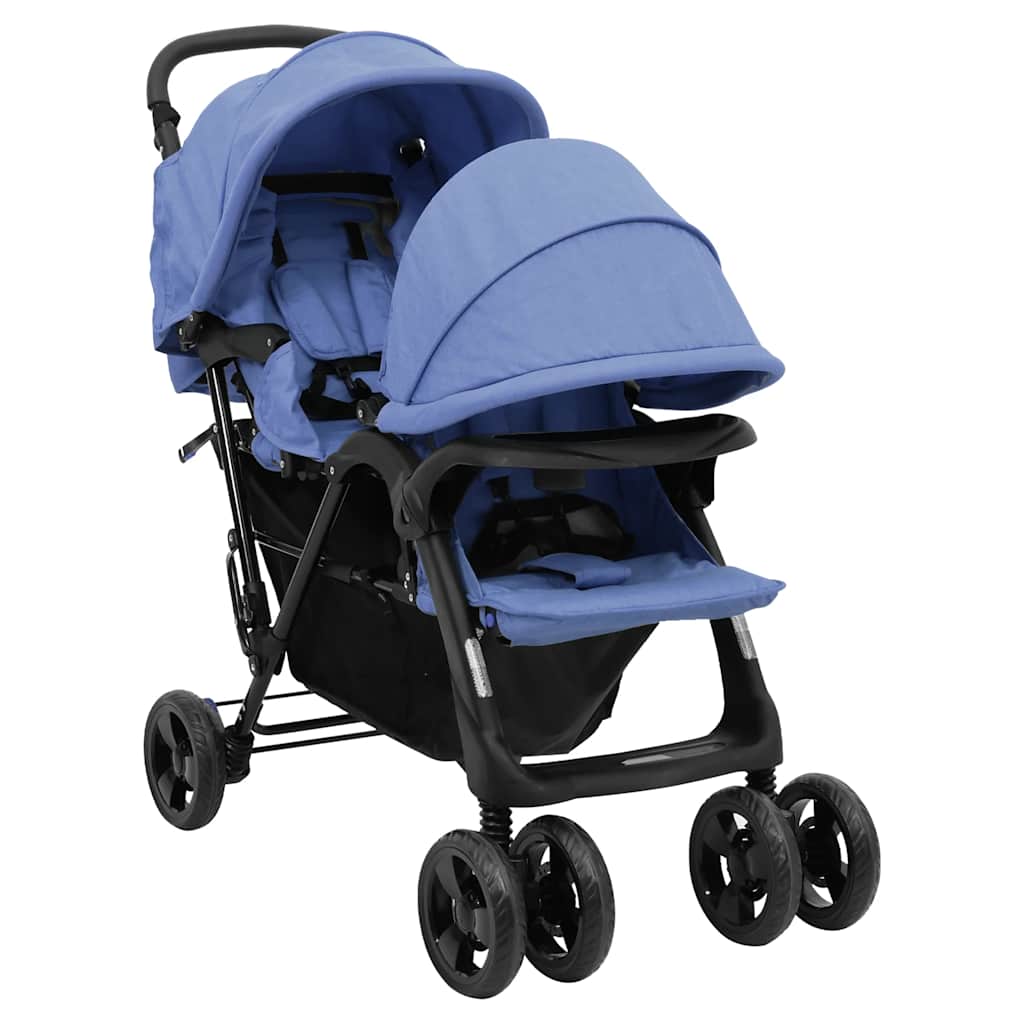vidaXL Twin Stroller Tandem Steel Light Grey