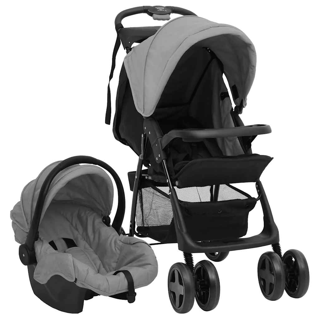 vidaXL 2-in-1 Stroller Steel Light Gray and Black