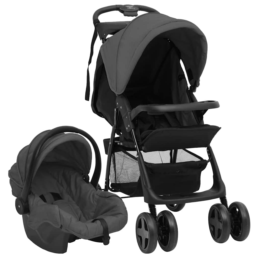 vidaXL 2-in-1 Stroller Steel Light Gray and Black