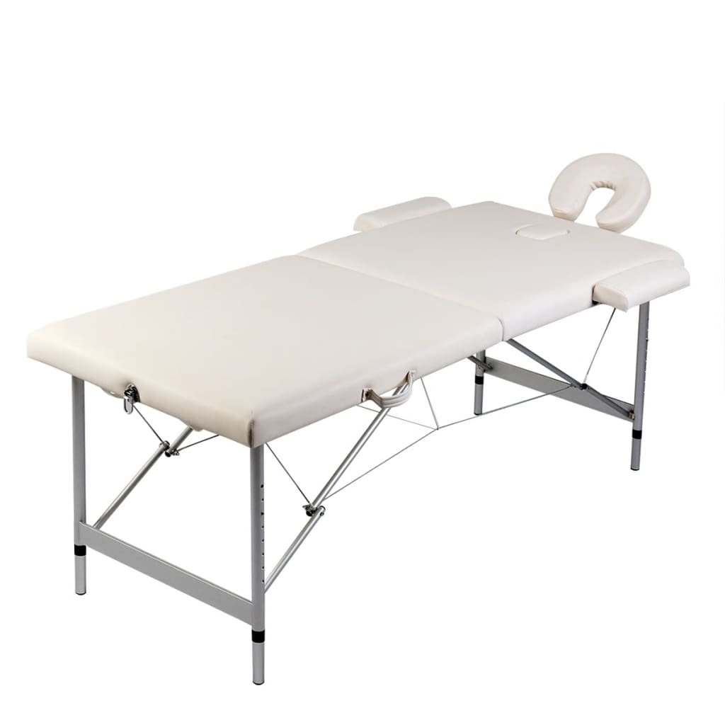 vidaXL 2-Zone Foldable Massage Table Aluminium Frame Cream White