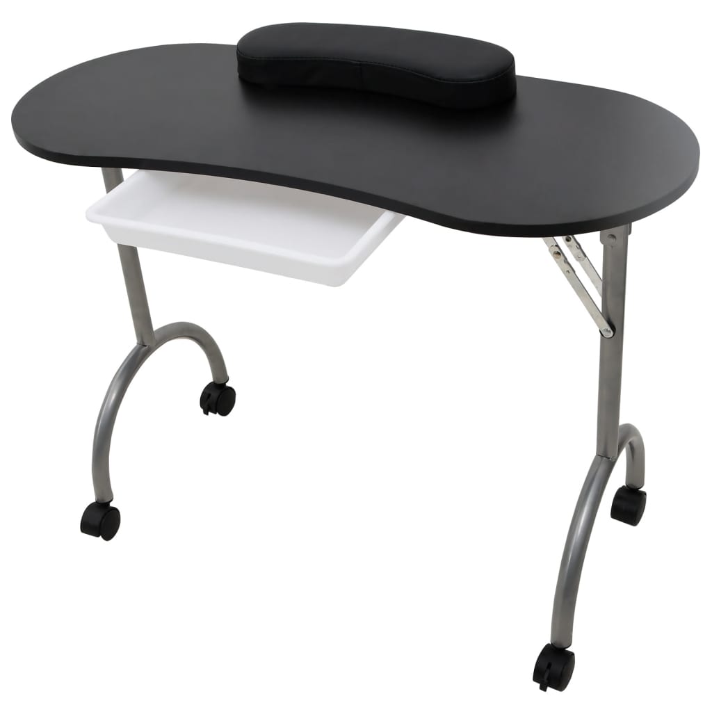vidaXL Manicure Table Foldable with Wheels Black