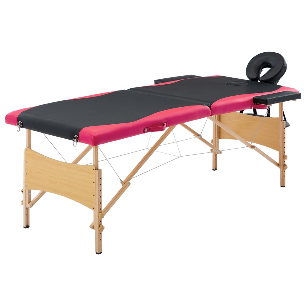 vidaXL Foldable 2-Zone Wooden Massage Table Pink