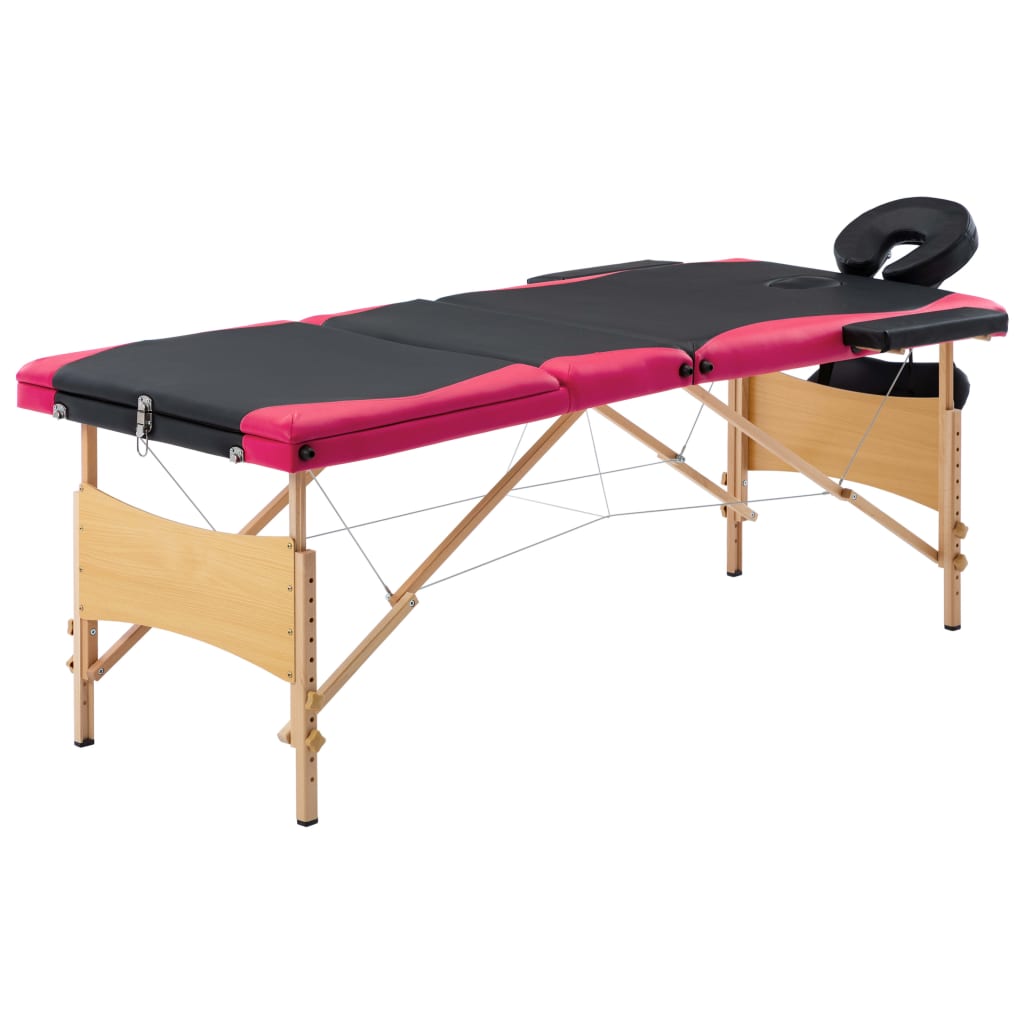 vidaXL Foldable 3-Zone Massage Table Wood Pink