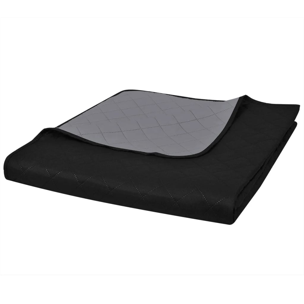 vidaXL Quilted Bedspread Reversible 170x210 cm Black/Grey