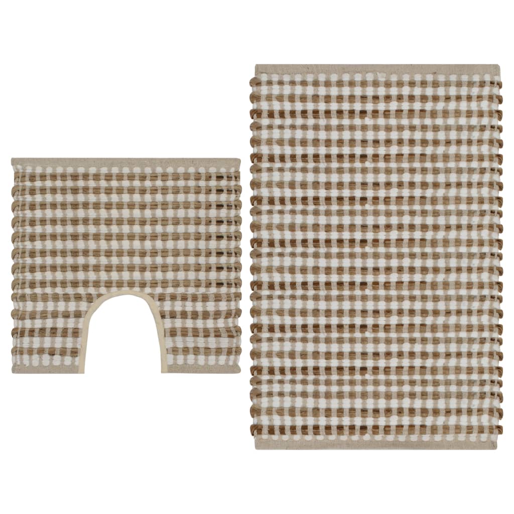 vidaXL Bath Mat Set Handwoven Jute and Fabric Natural and White