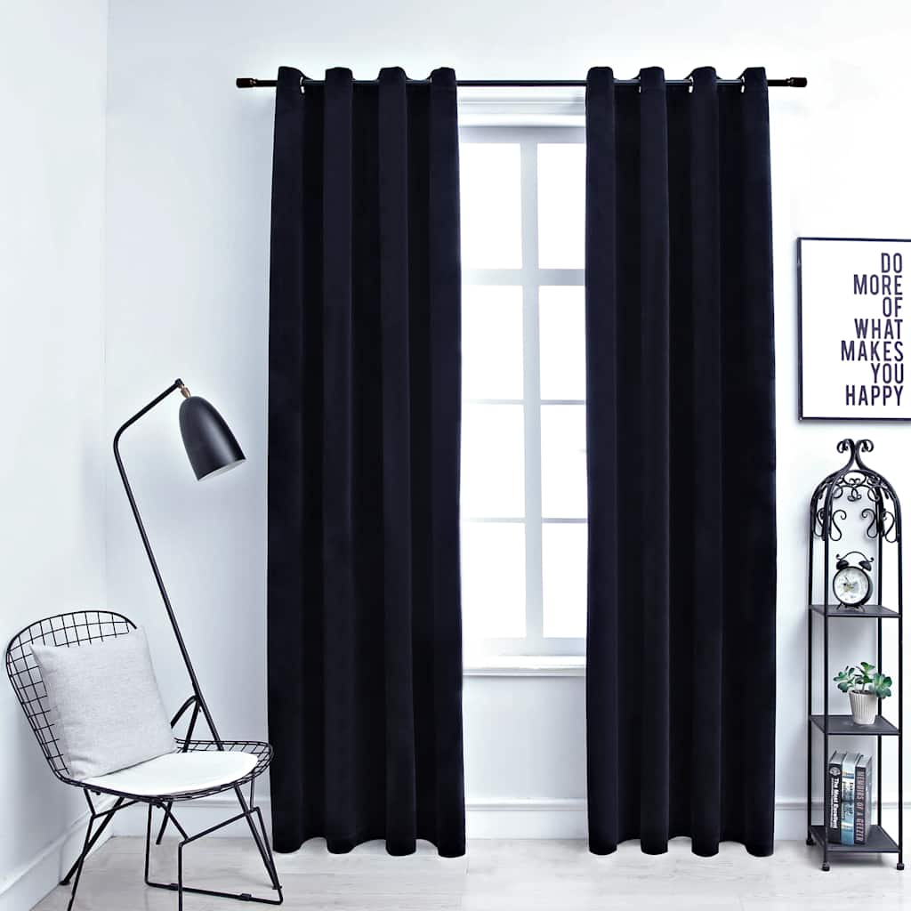 vidaXL Gordijn verduisterend met ringen 2 st 140x175 cm fluweel zwart