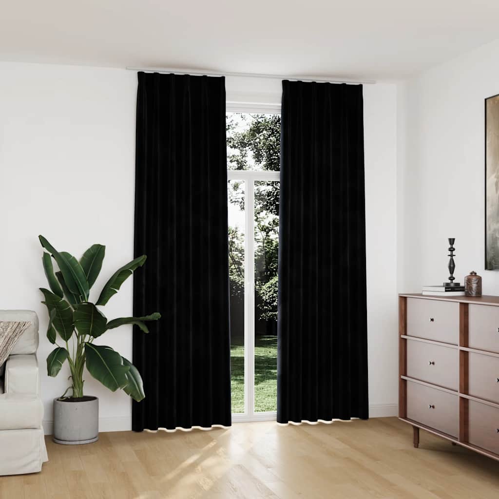 vidaXL Blackout Curtains 2 pcs with Hooks 140x175 cm Velvet Black