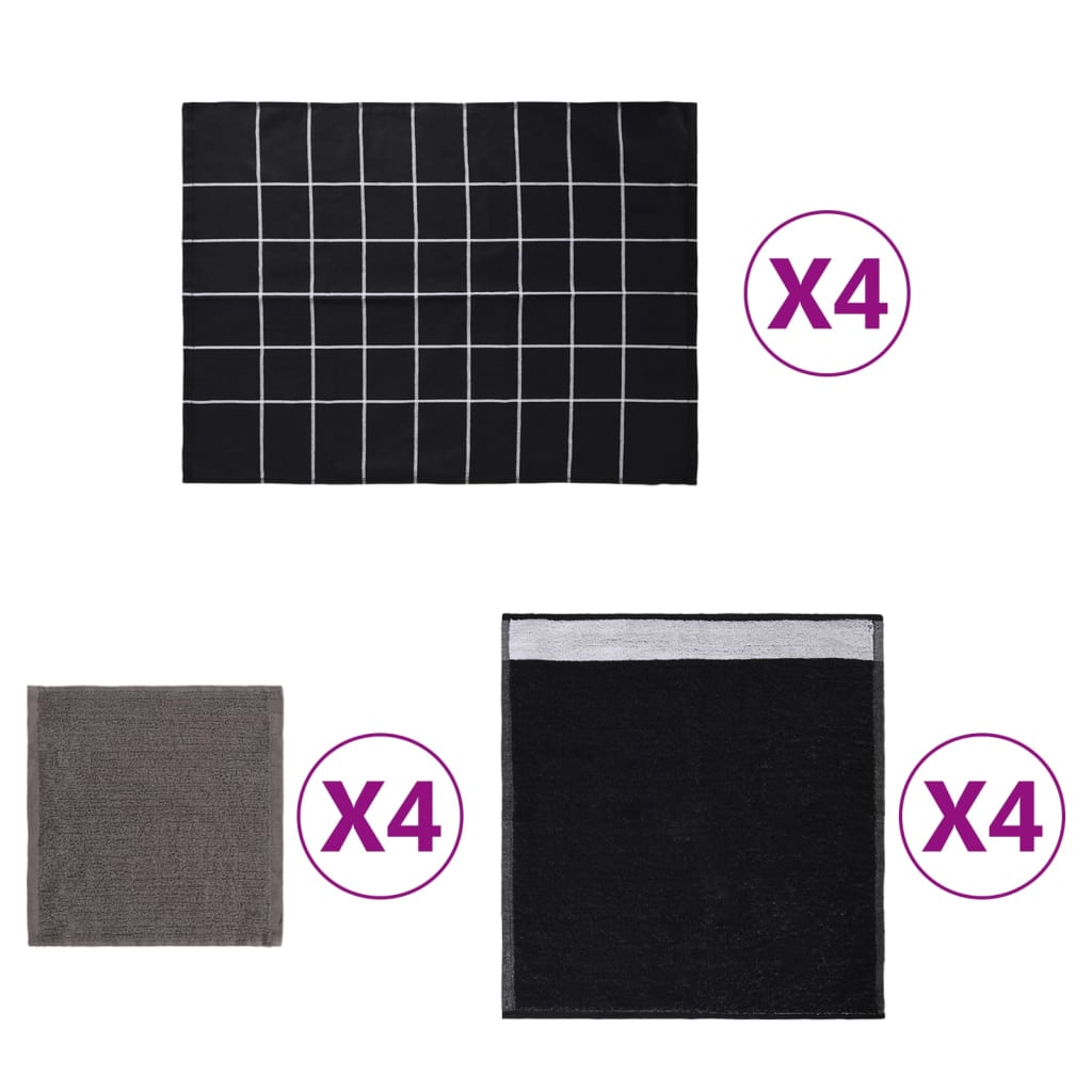 vidaXL 12-Piece Kitchen Towel Set Cotton Black