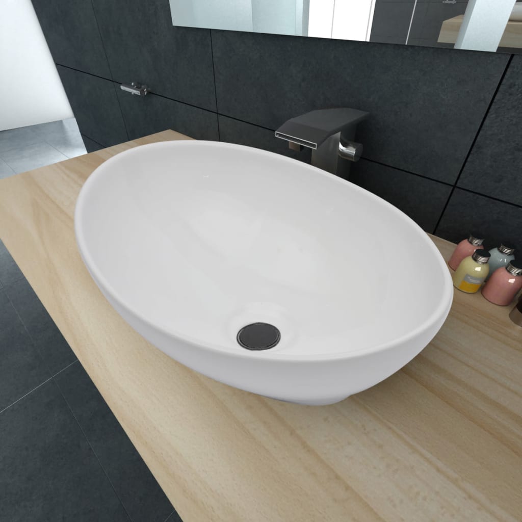 vidaXL Oval Wash Basin 40x33 cm Ceramic White
