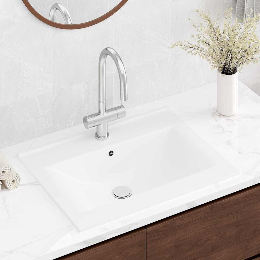 vidaXL Ceramic Rectangular Wash Basin 60x46 cm with Faucet Hole White