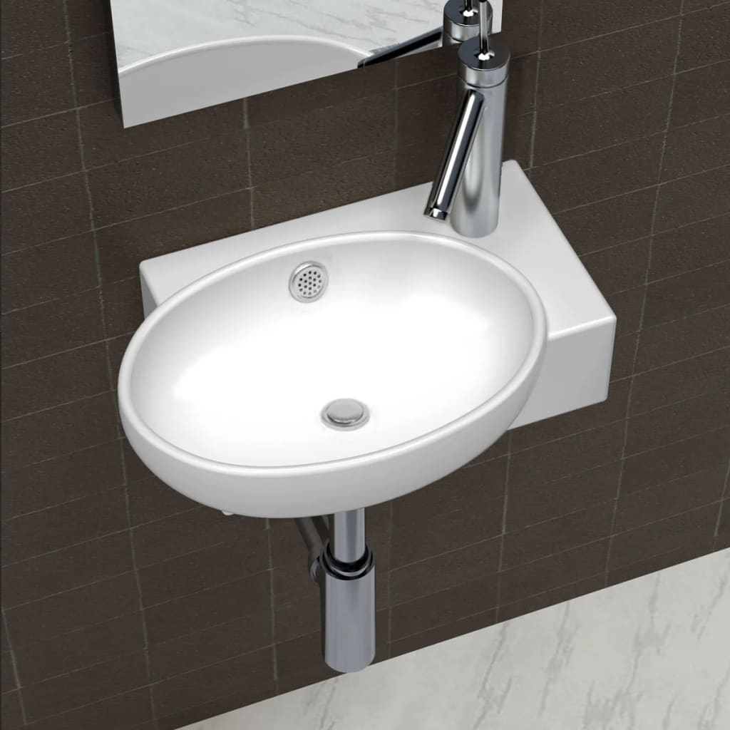 vidaXL Sink with Faucet Hole and Overflow Ceramic White