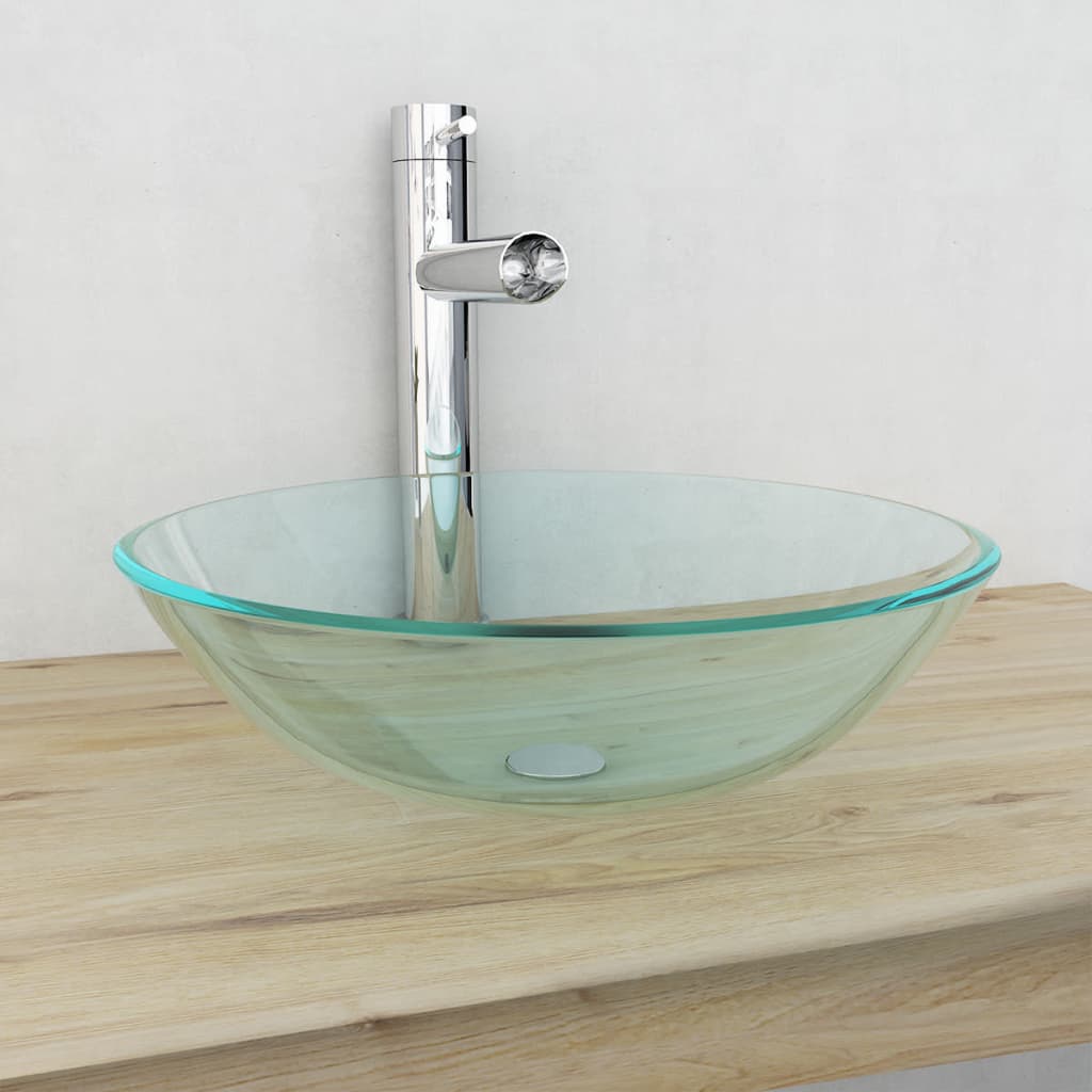 vidaXL Tempered Glass Wash Basin 42 cm Transparent