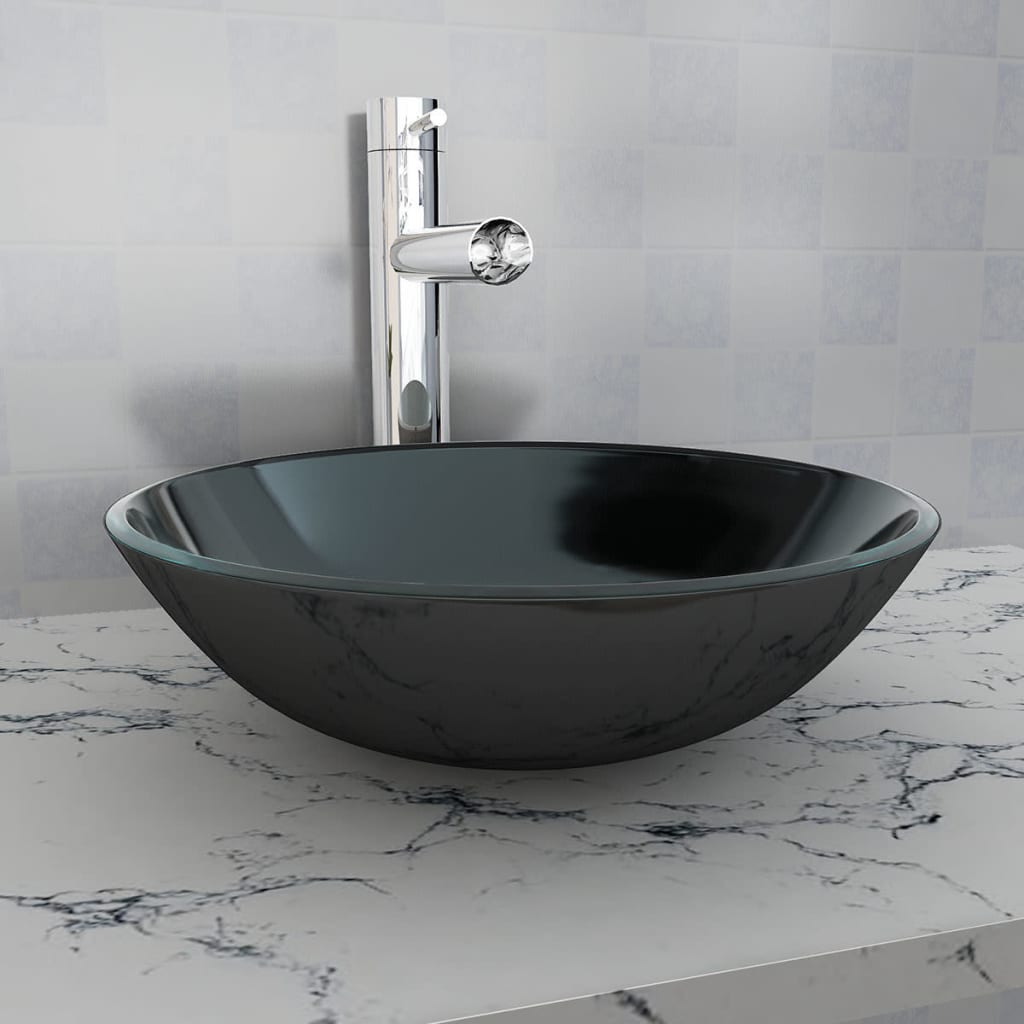 vidaXL Tempered Glass Wash Basin 42 cm Transparent