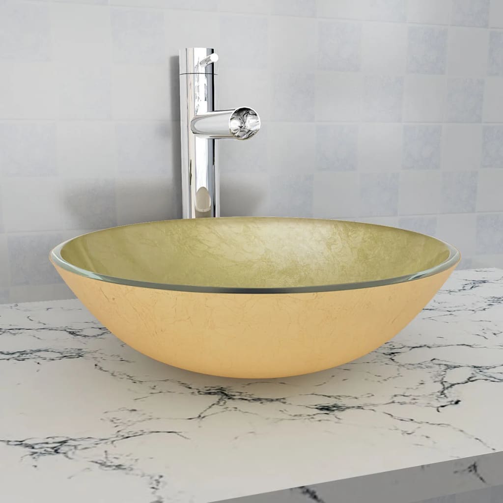 vidaXL Tempered Glass Wash Basin 42 cm Transparent