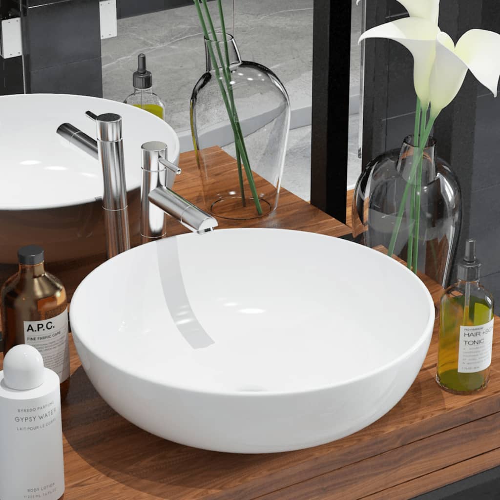 vidaXL Round Wash Basin White 41.5x13.5 cm Ceramic