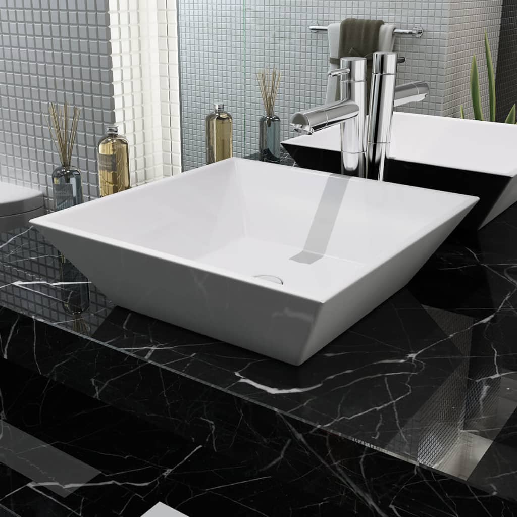 vidaXL Square Wash Basin white 41.5x41.5x12 cm ceramic