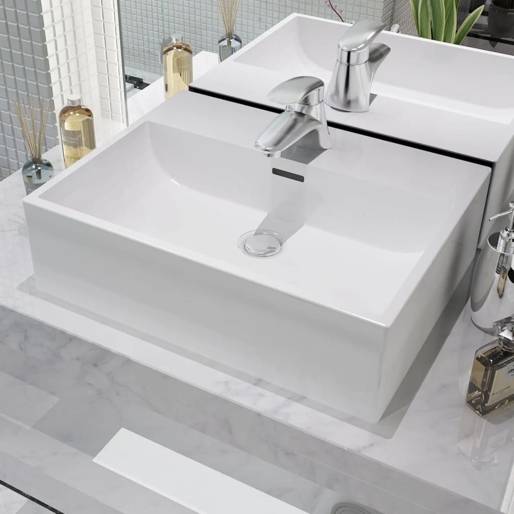 vidaXL Bathroom Sink with Faucet Hole White 51.5x38.5x15 cm Ceramic