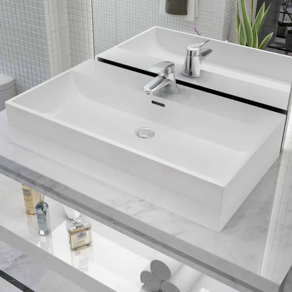 vidaXL Bathroom Sink with Faucet Hole White 51.5x38.5x15 cm Ceramic