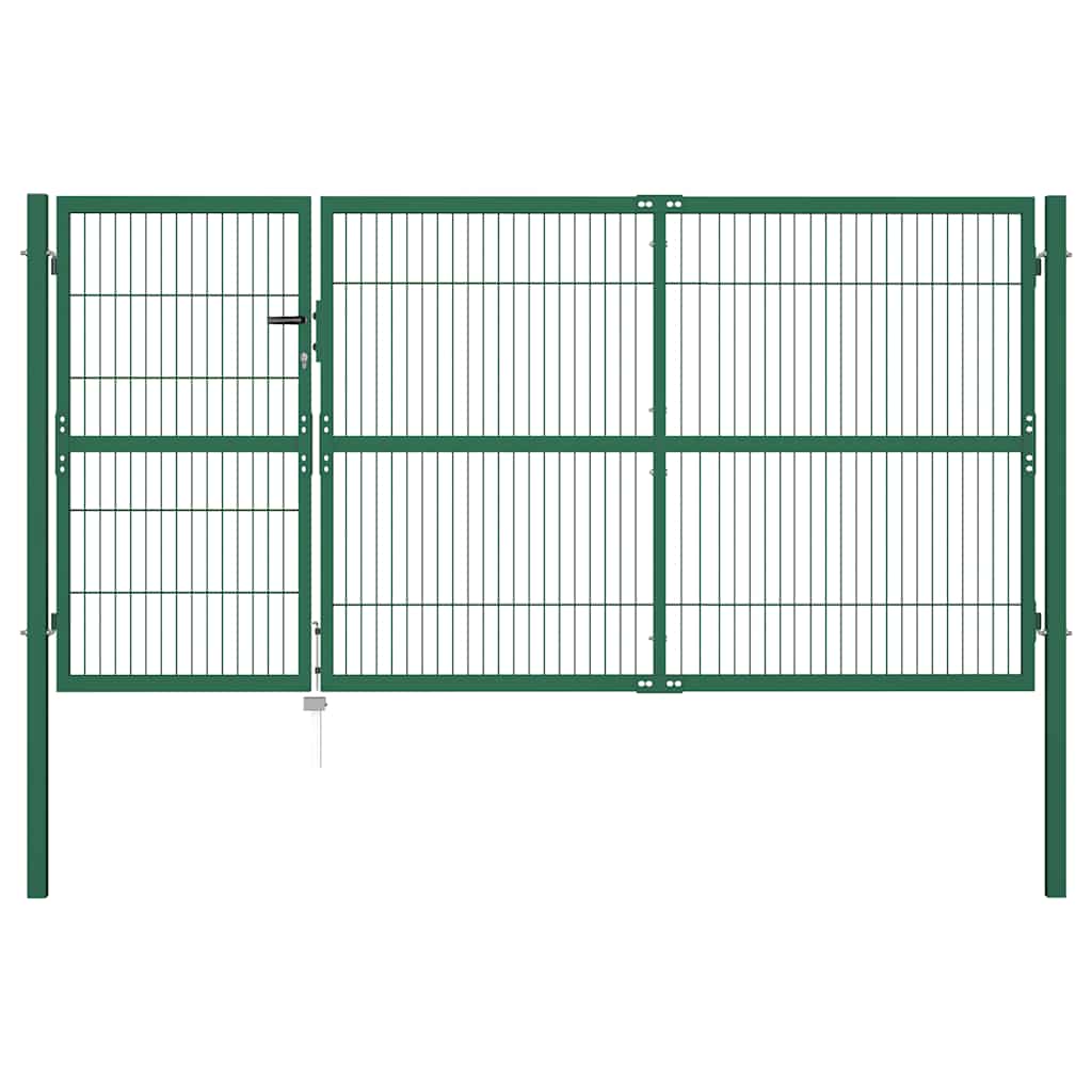 vidaXL Garden Gate with Posts 350x100 cm Steel Green