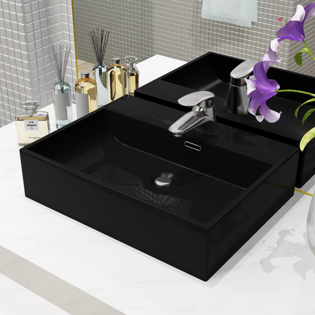 vidaXL Bathroom Sink with Faucet Hole White 51.5x38.5x15 cm Ceramic