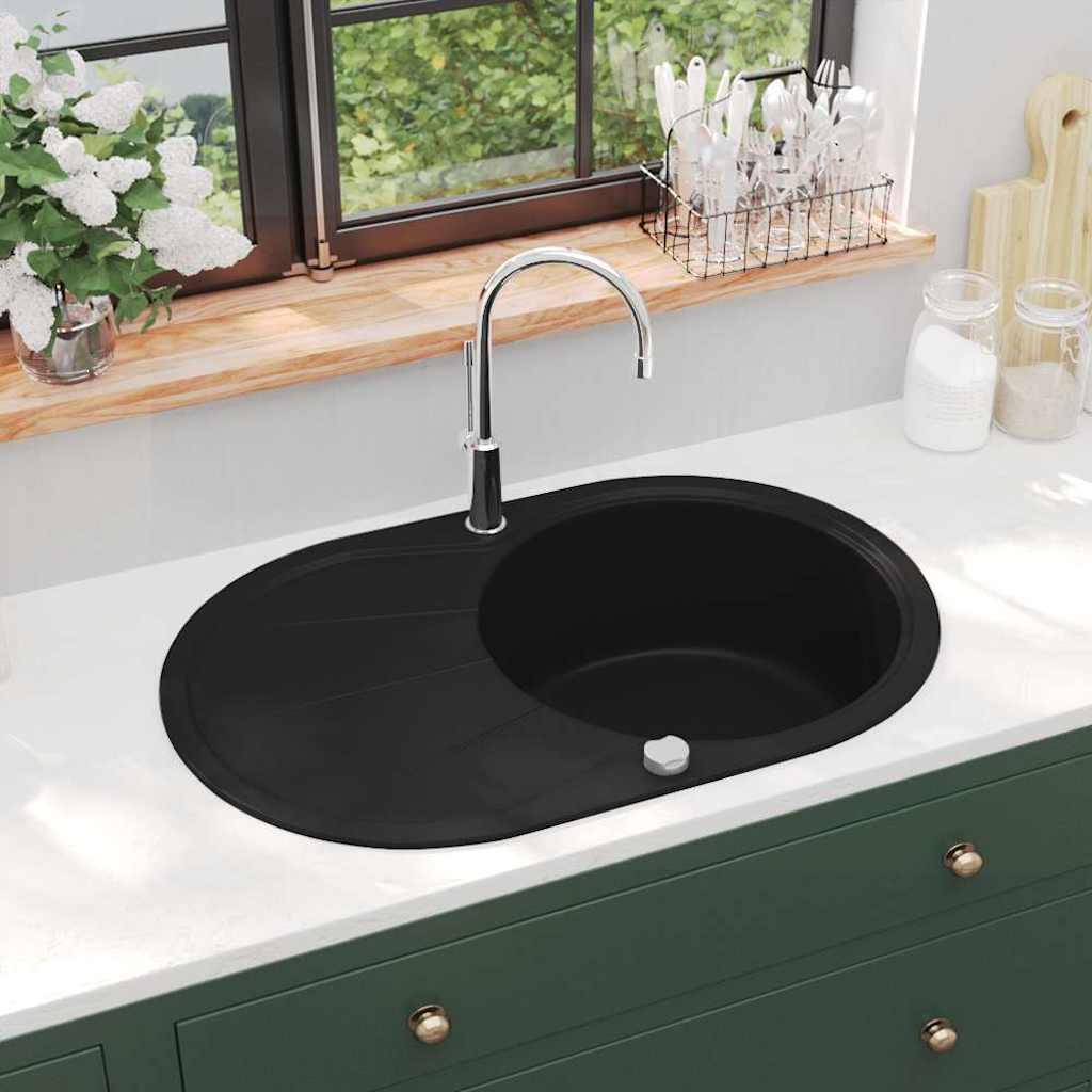 Spoelbak opbouw graniet double bak noir