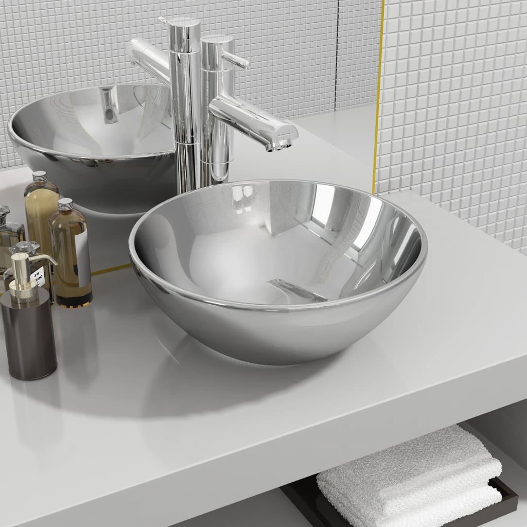 vidaXL Wastafel rond keramiek wit