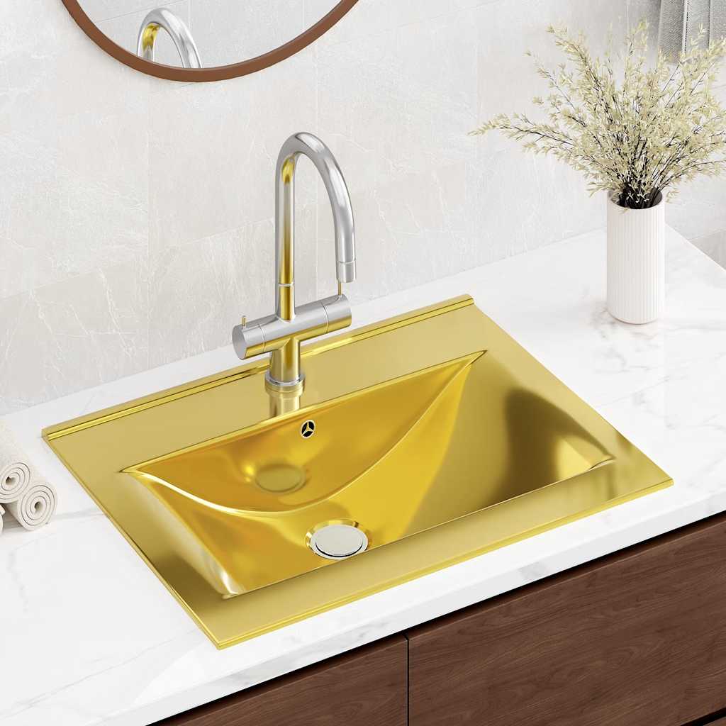 vidaXL Ceramic Rectangular Wash Basin 60x46 cm with Faucet Hole White