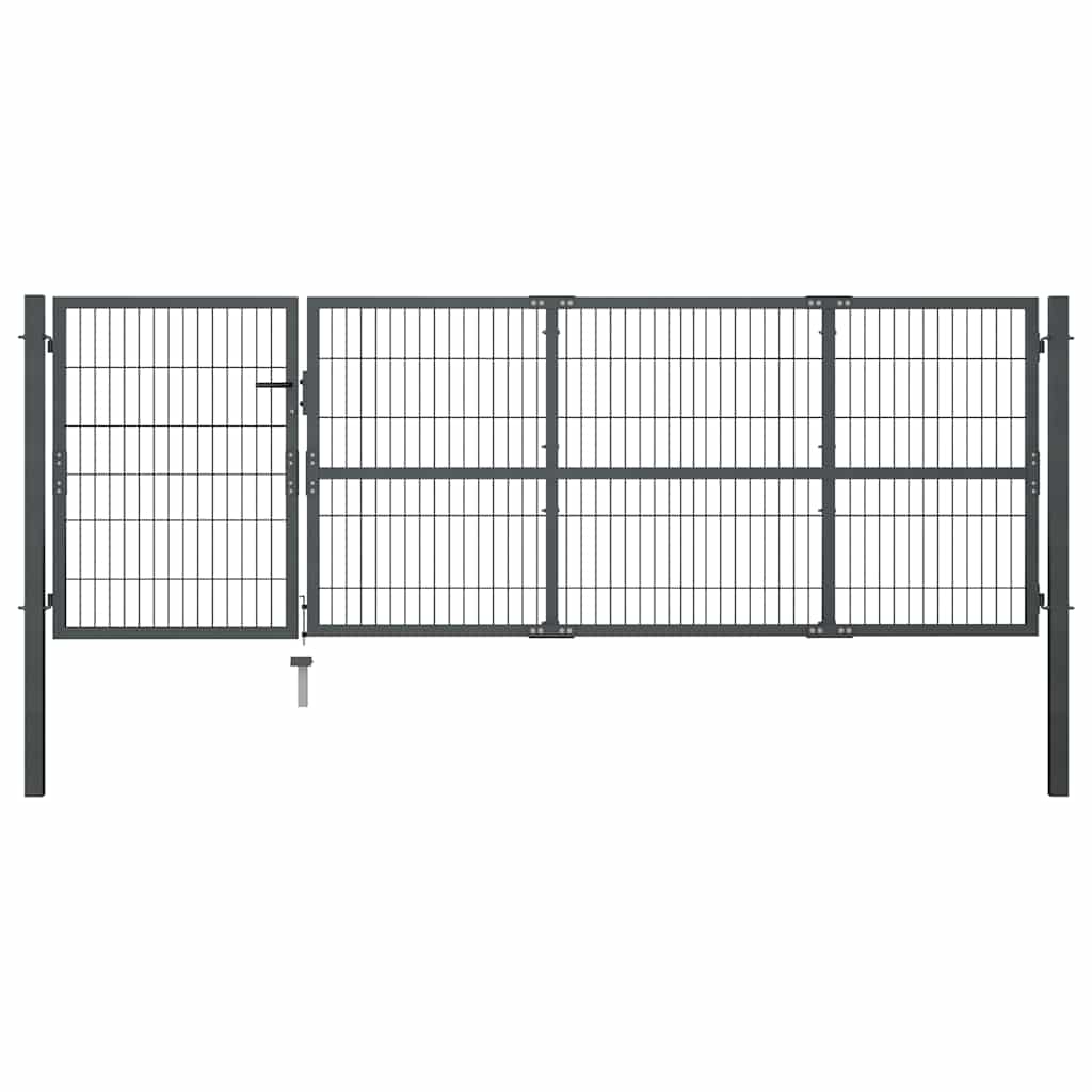 vidaXL Garden Gate with Posts 350x100 cm Steel Green