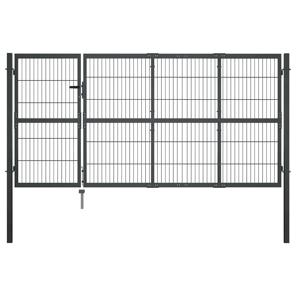 vidaXL Garden Gate with Posts 350x100 cm Steel Green