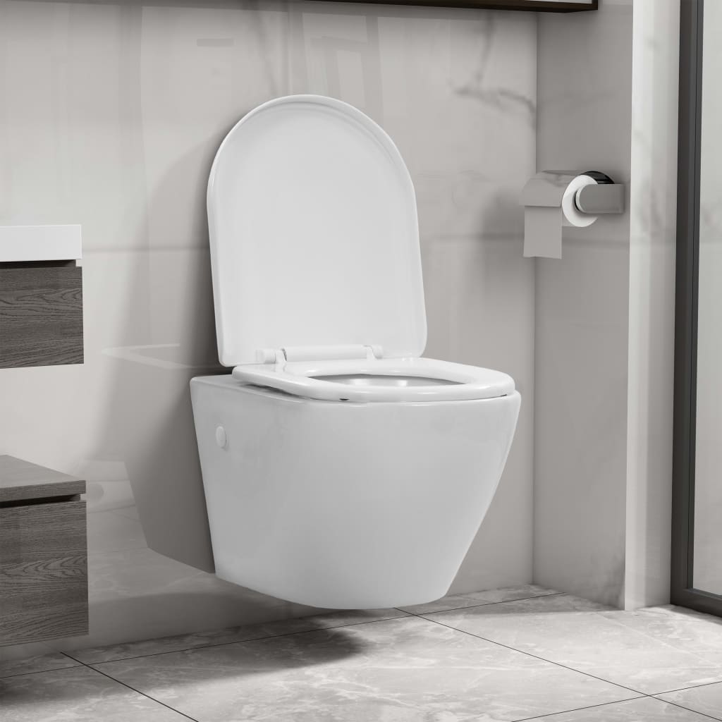 vidaXL Wall-hung rimless toilet ceramic white
