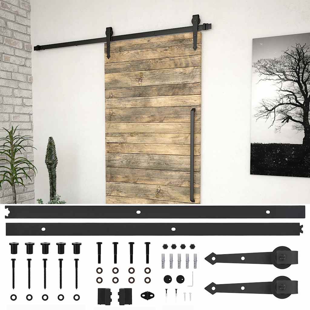 vidaXL Sliding Door Hardware Kit 183 cm Steel Black