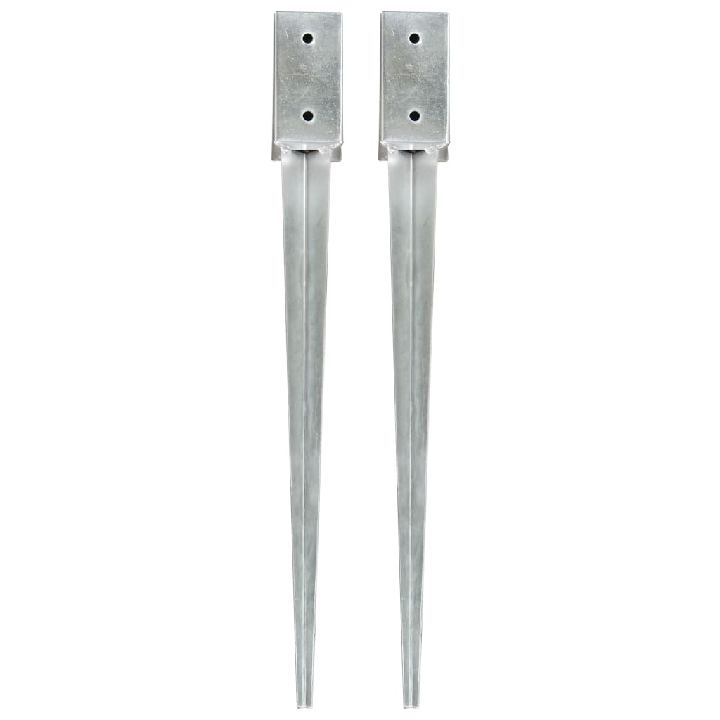 vidaXL Ground Spikes 2 pcs 7x7x75 cm Galvanized Steel Silver