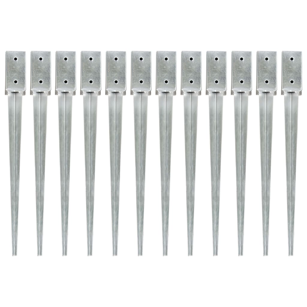 vidaXL Ground Spikes 2 pcs 7x7x75 cm Galvanized Steel Silver