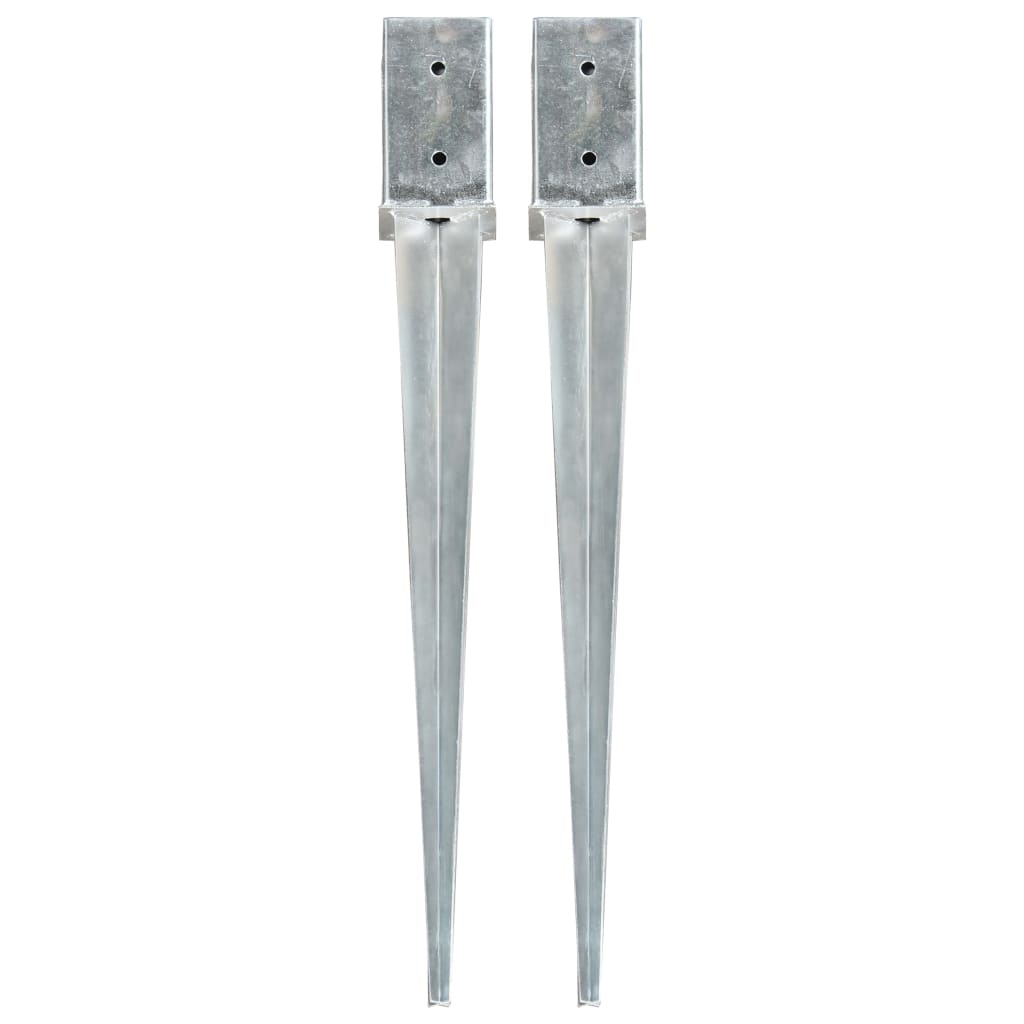 vidaXL Ground Spikes 2 pcs 7x7x75 cm Galvanized Steel Silver