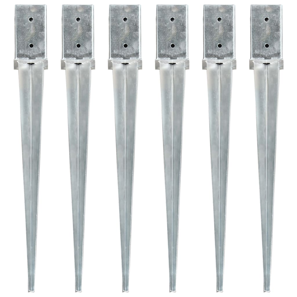 vidaXL Ground Spikes 2 pcs 7x7x75 cm Galvanized Steel Silver