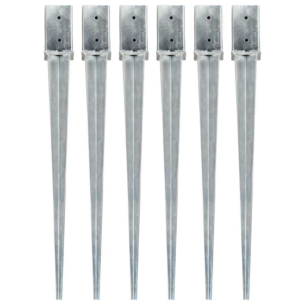vidaXL Ground Spikes 2 pcs 7x7x75 cm Galvanized Steel Silver