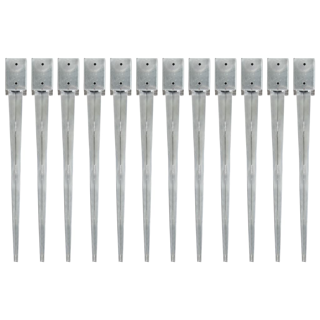vidaXL Ground Spikes 2 pcs 7x7x75 cm Galvanized Steel Silver