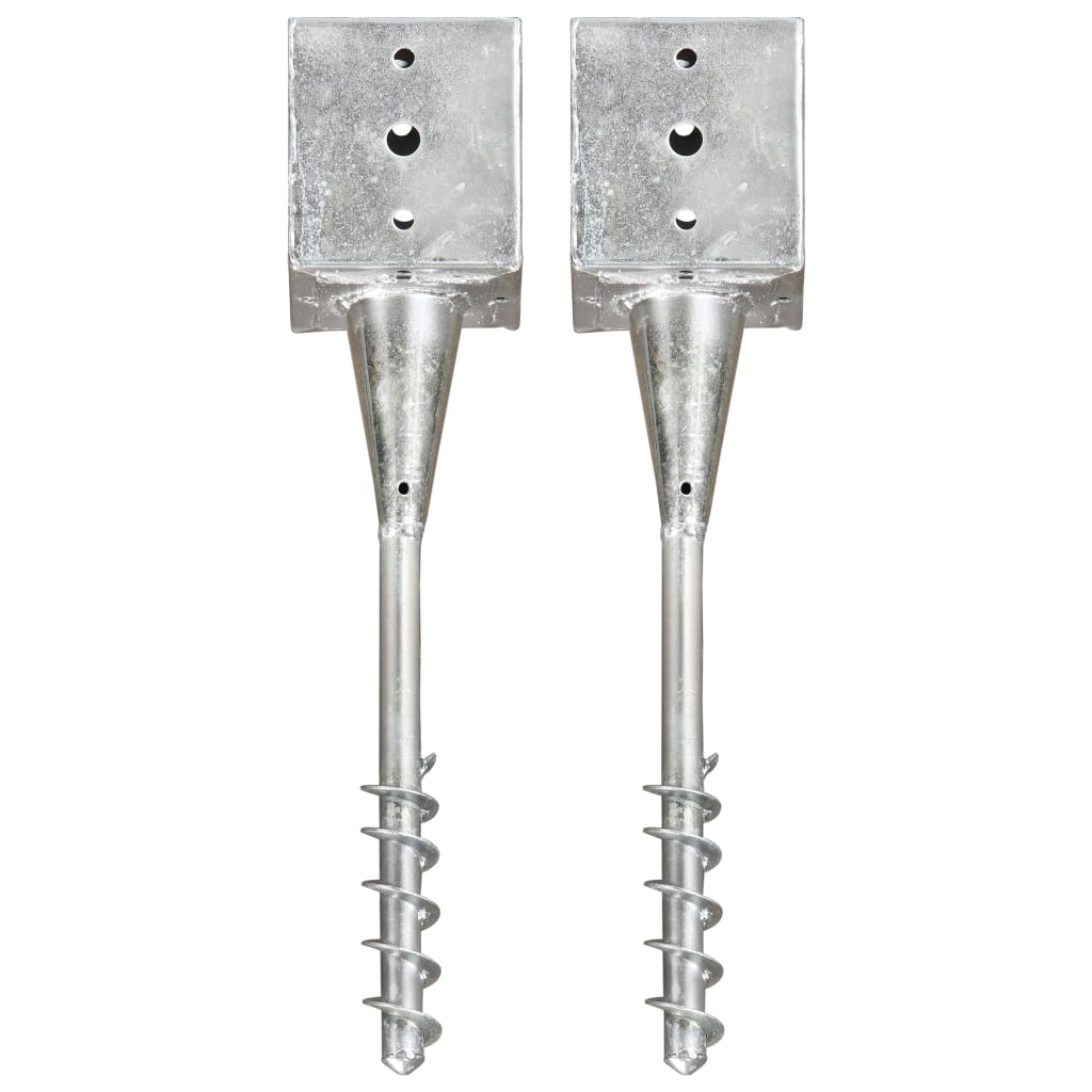 vidaXL Ground Spikes 2 pcs 7x7x56 cm galvanized steel silver-colored