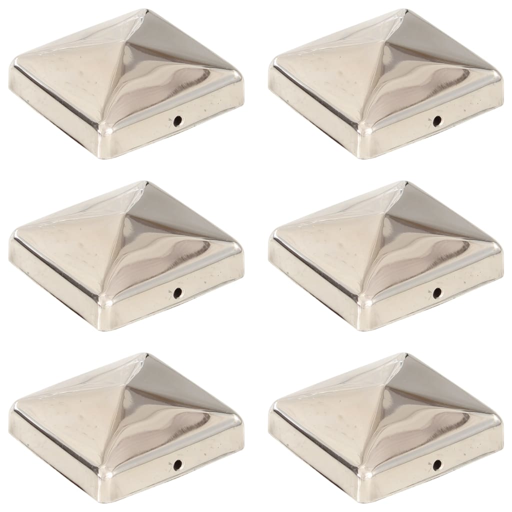 vidaXL Post Caps 6 pcs pyramid 71x71 mm stainless steel
