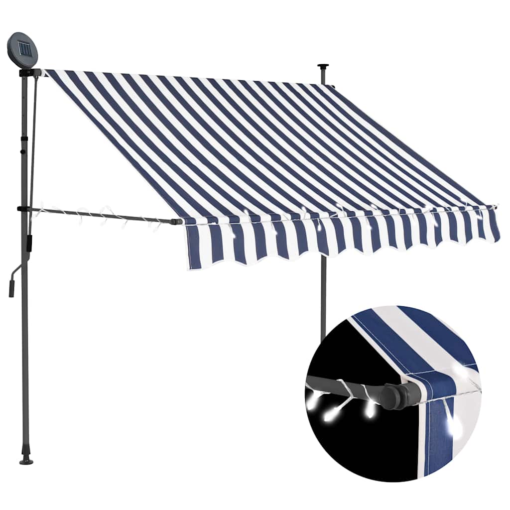 vidaXL Manual Retractable Awning with LED 100 cm Blue and White
