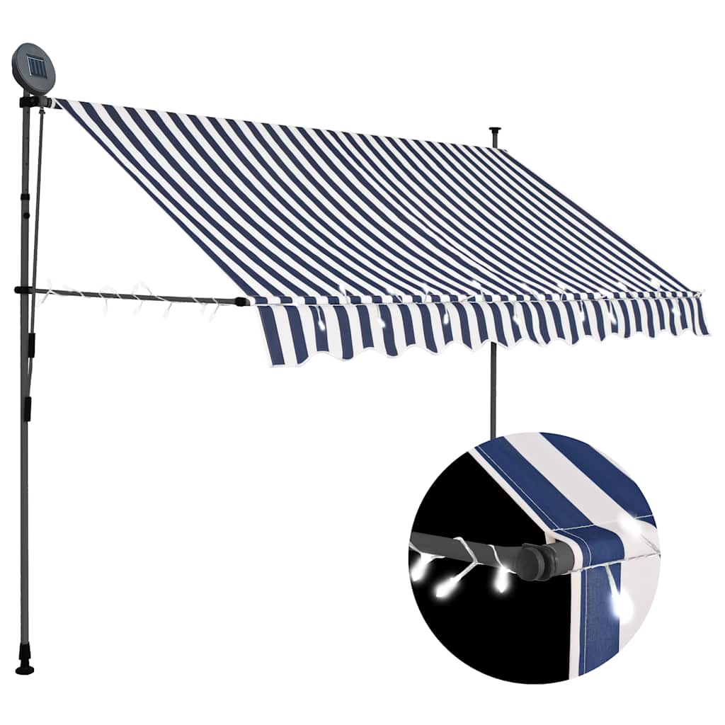vidaXL Manual Retractable Awning with LED 100 cm Blue and White