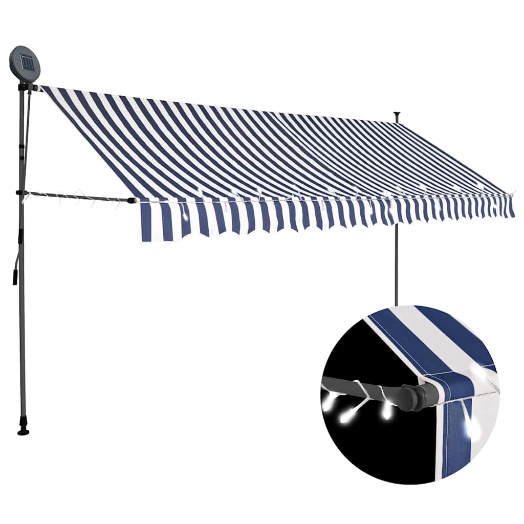 vidaXL Manual Retractable Awning with LED 100 cm Blue and White