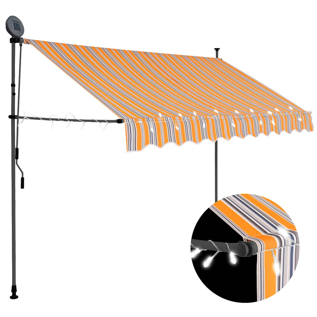 vidaXL Manual Retractable Awning with LED 100 cm Blue and White