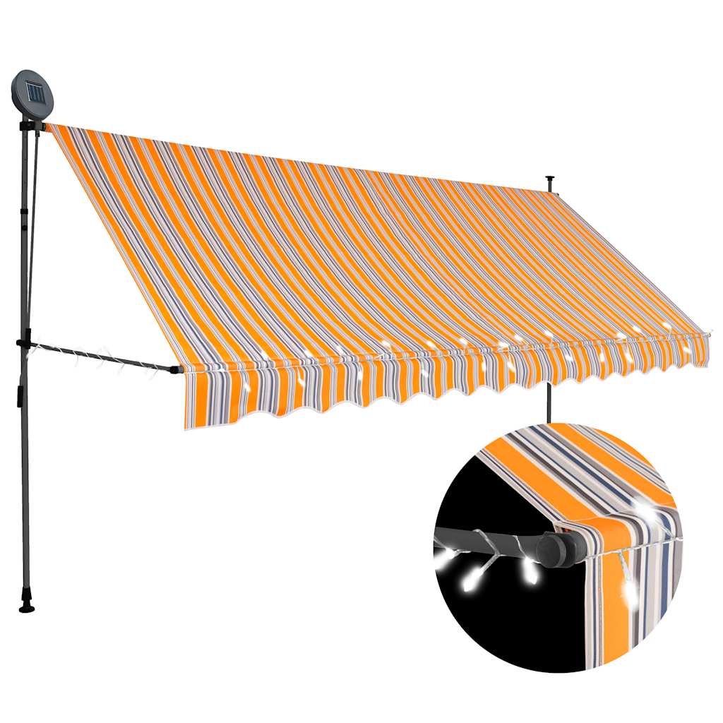 vidaXL Manual Retractable Awning with LED 100 cm Blue and White