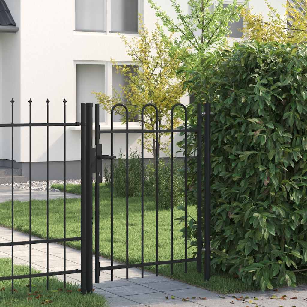 vidaXL Poort met gebogen bovenkant enkel 1x1,75 m staal zwart